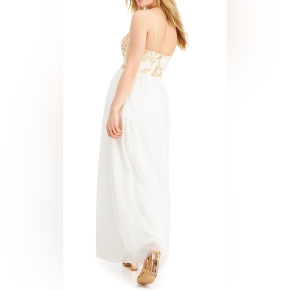 Emerald Sundae Womens White Sequined Sheer Floral Formal Dress - Picture 5 of 16